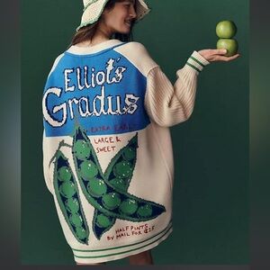 Anthropologie Maeve Cotton Blend Veggie Motif Graphic Cardigan Sweater Size M